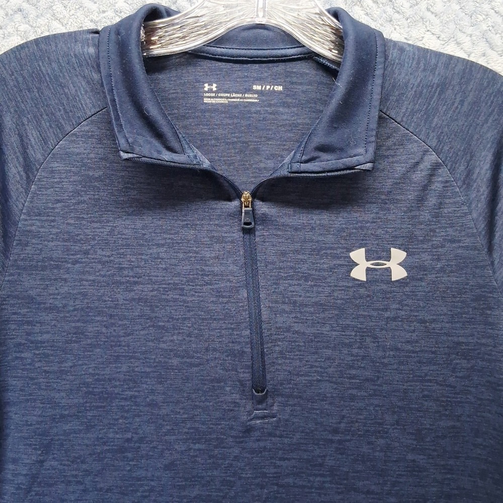 Under Armour Mens Tech 1/4 Zip Pullover Navy Blue Heather Small 1328495-409